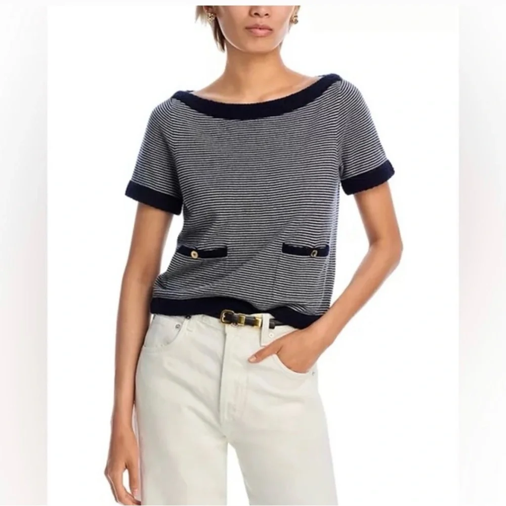 NWT Frame cashmere boatneck Navy Striped Women's Sweater - Picture 2 of 4